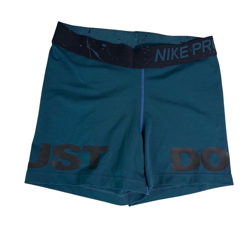 Nike Pro Dri-FIT Womens Teal Green Just Do It Compression Shorts Size Medium